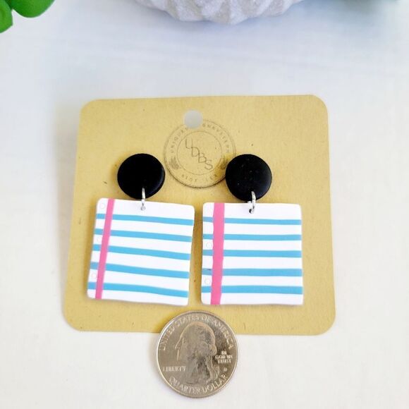 Clay earrings, notebook paper earrings, handmade, back to school jewelry - Picture 4 of 4